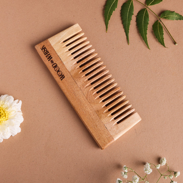 Neem Wood Wide Tooth Shampoo Comb – Anti-Frizz, Handcrafted & Eco-Friendly