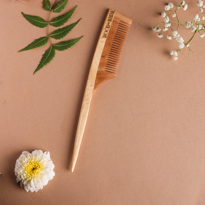 Neem Wood Pin Tail Comb – Anti-Frizz, Scalp Stimulating, Handcrafted Hair Styling Tool