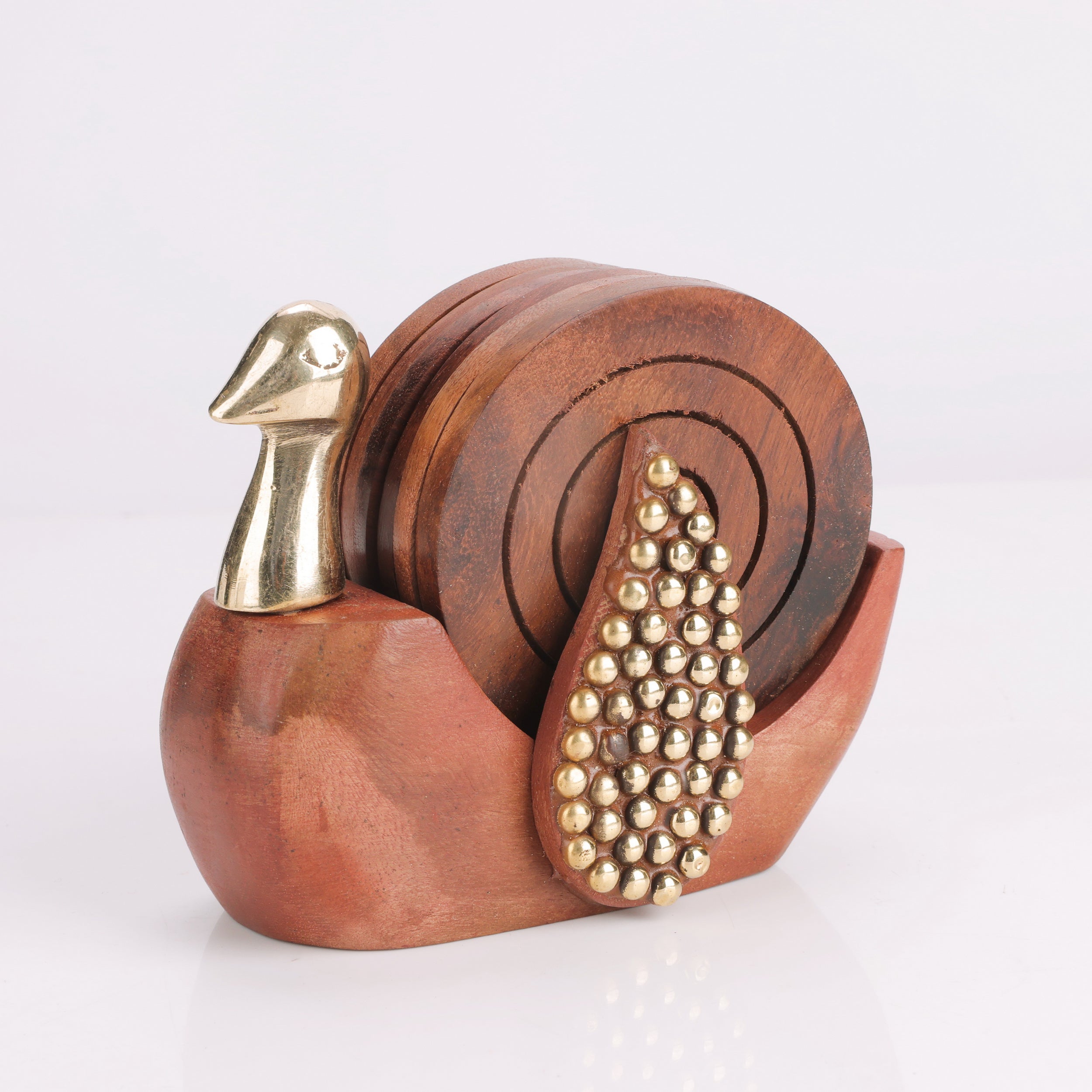 Handcrafted Wooden Duck Coaster Set – 6 Round Coasters with Holder | Natural Polish Finish