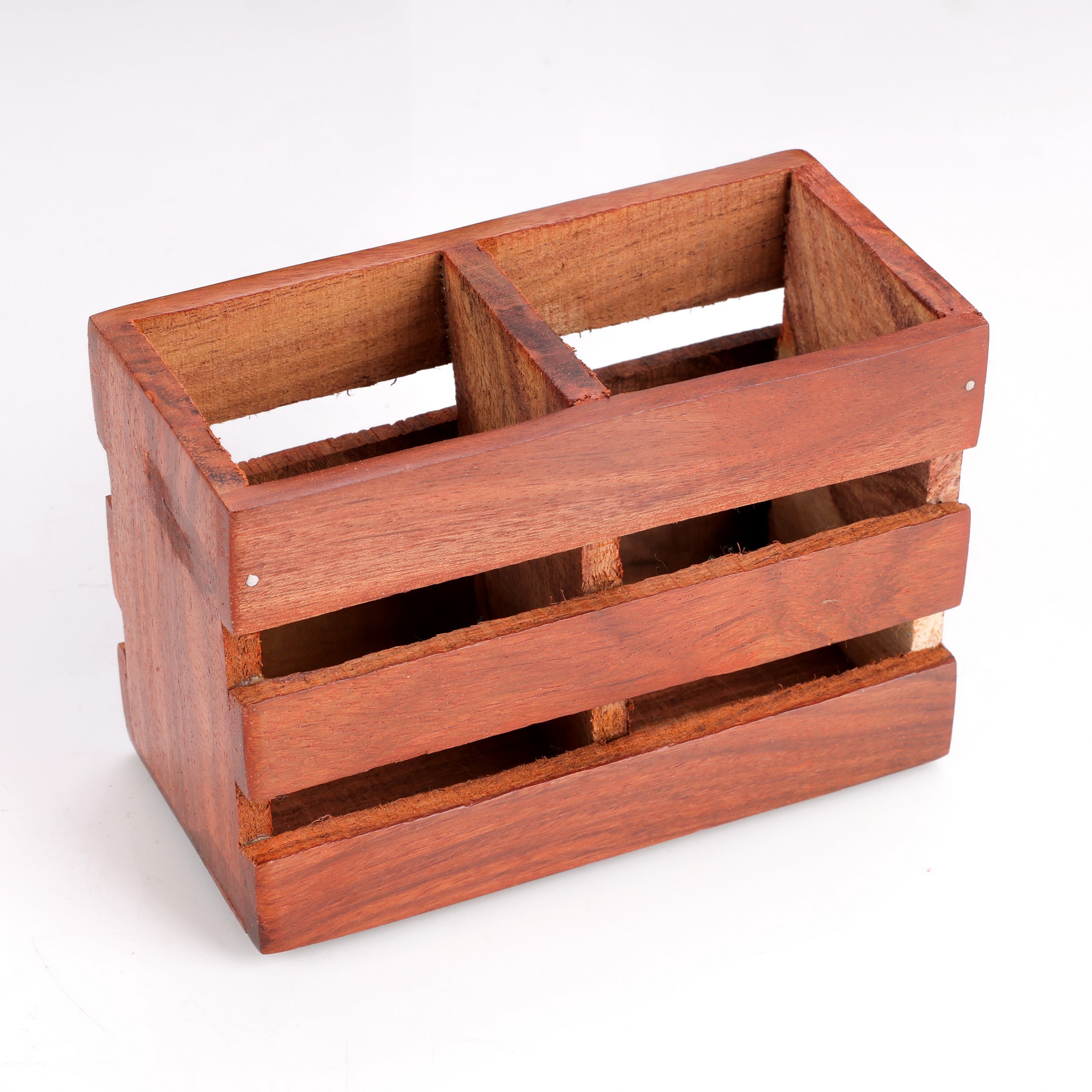 Sheesham Wood Cutlery & Napkin Holder – Rustic Tabletop Organizer for Kitchen & Dining Table
