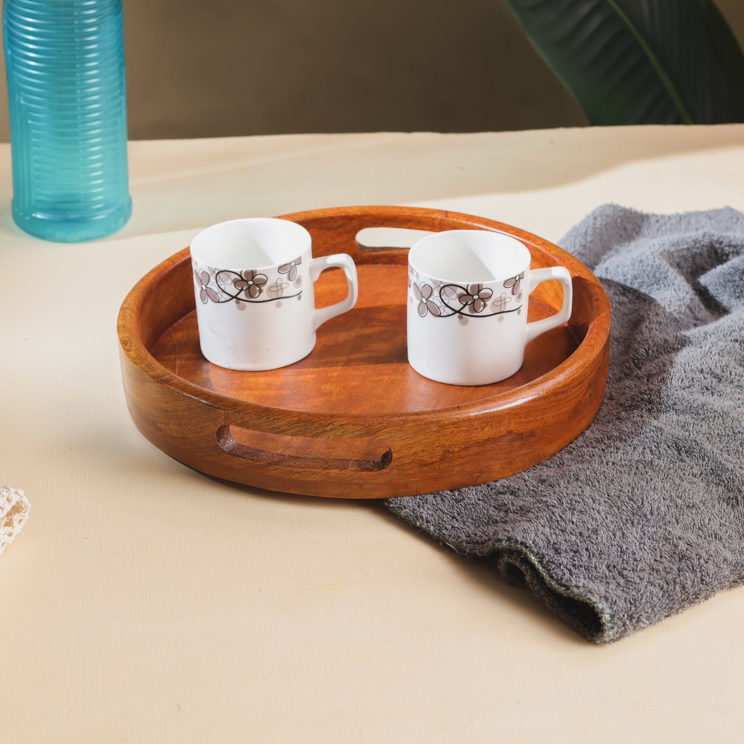 Handcrafted Round Mango Wood Serving Tray – 10 Inch | Natural Finish Wooden Platter for Home & Kitchen Décor