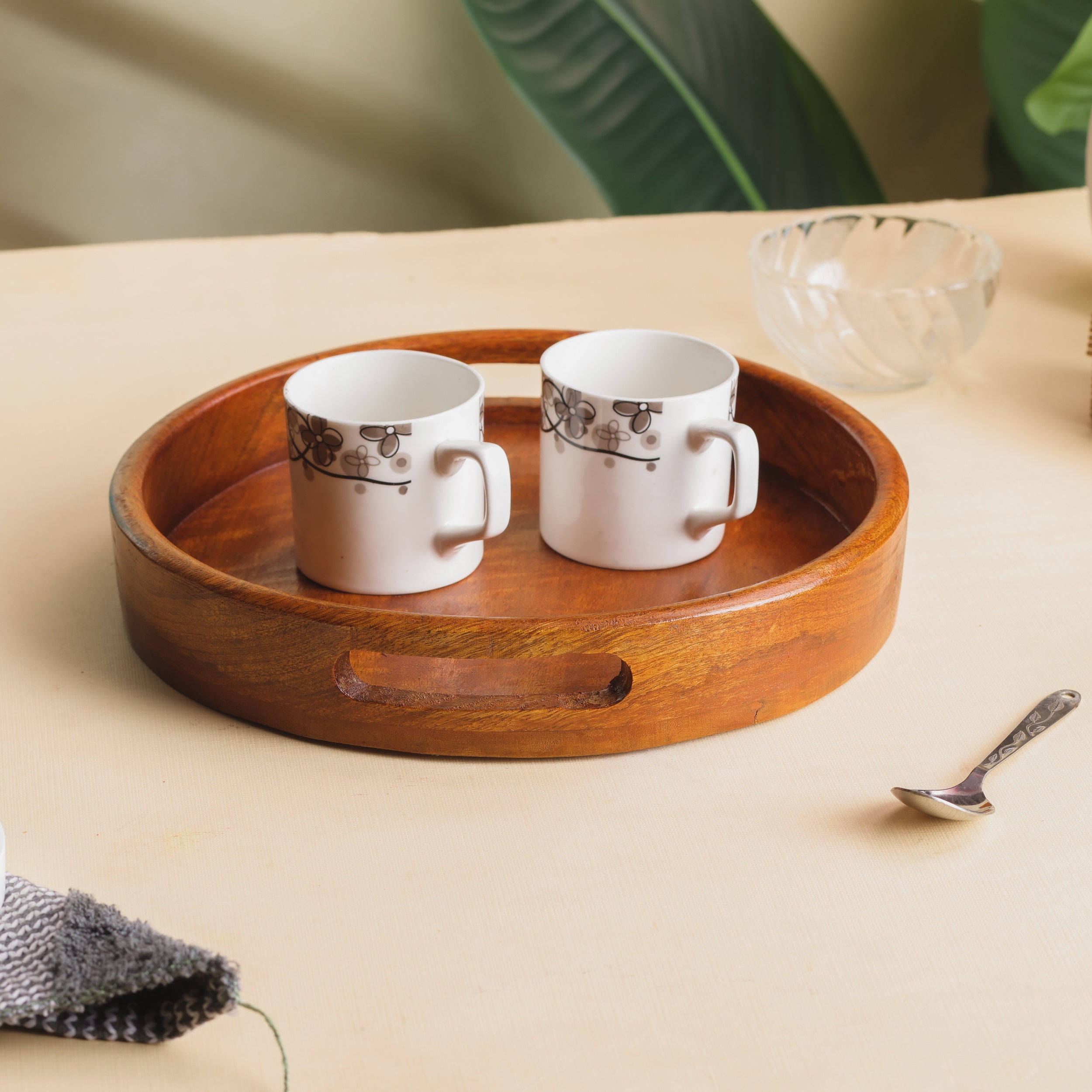 Handcrafted Round Mango Wood Serving Tray – 10 Inch | Natural Finish Wooden Platter for Home & Kitchen Décor