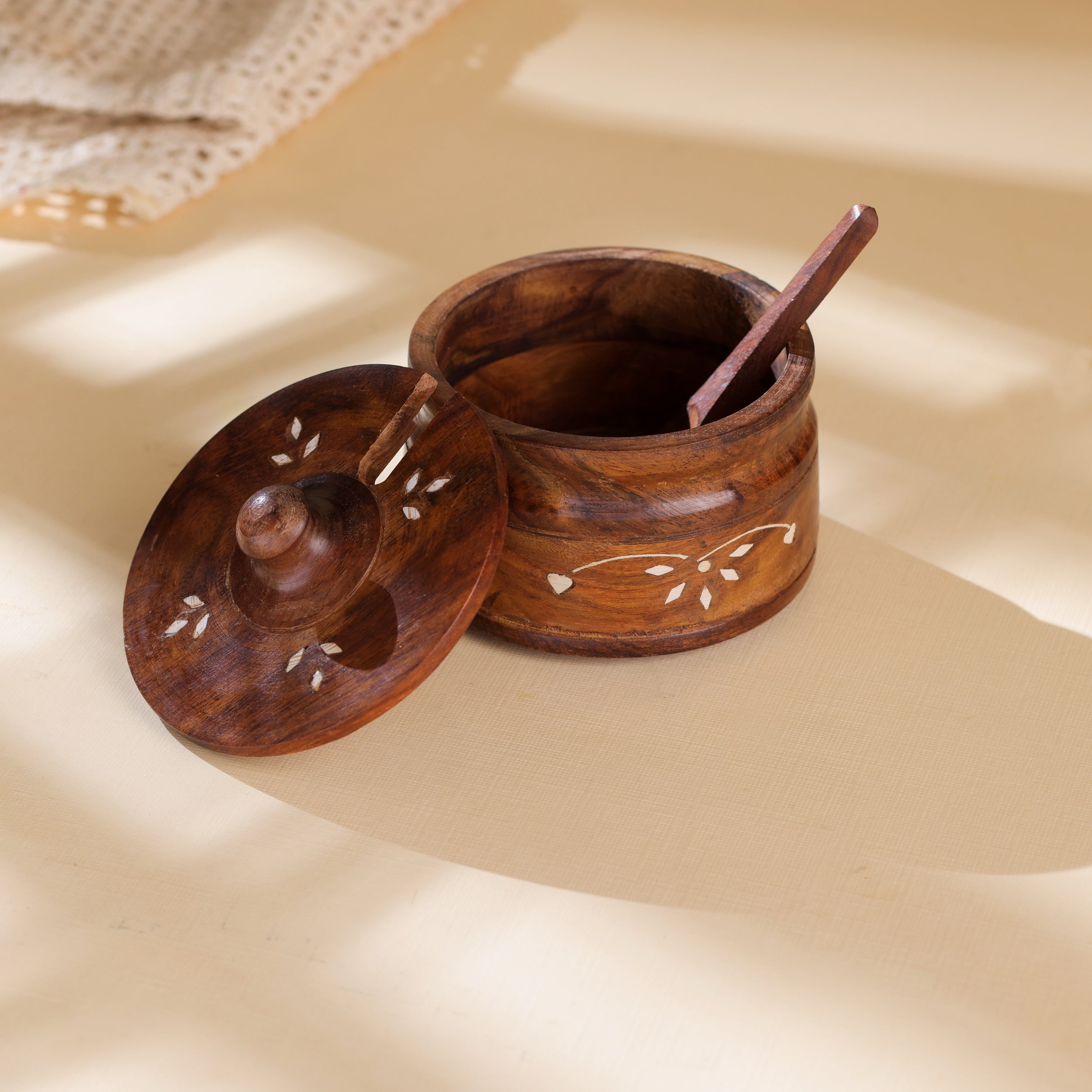 Handcrafted Sheesham Wood Spice & Pickle Jar with Lid and Spoon – Multipurpose Storage Container