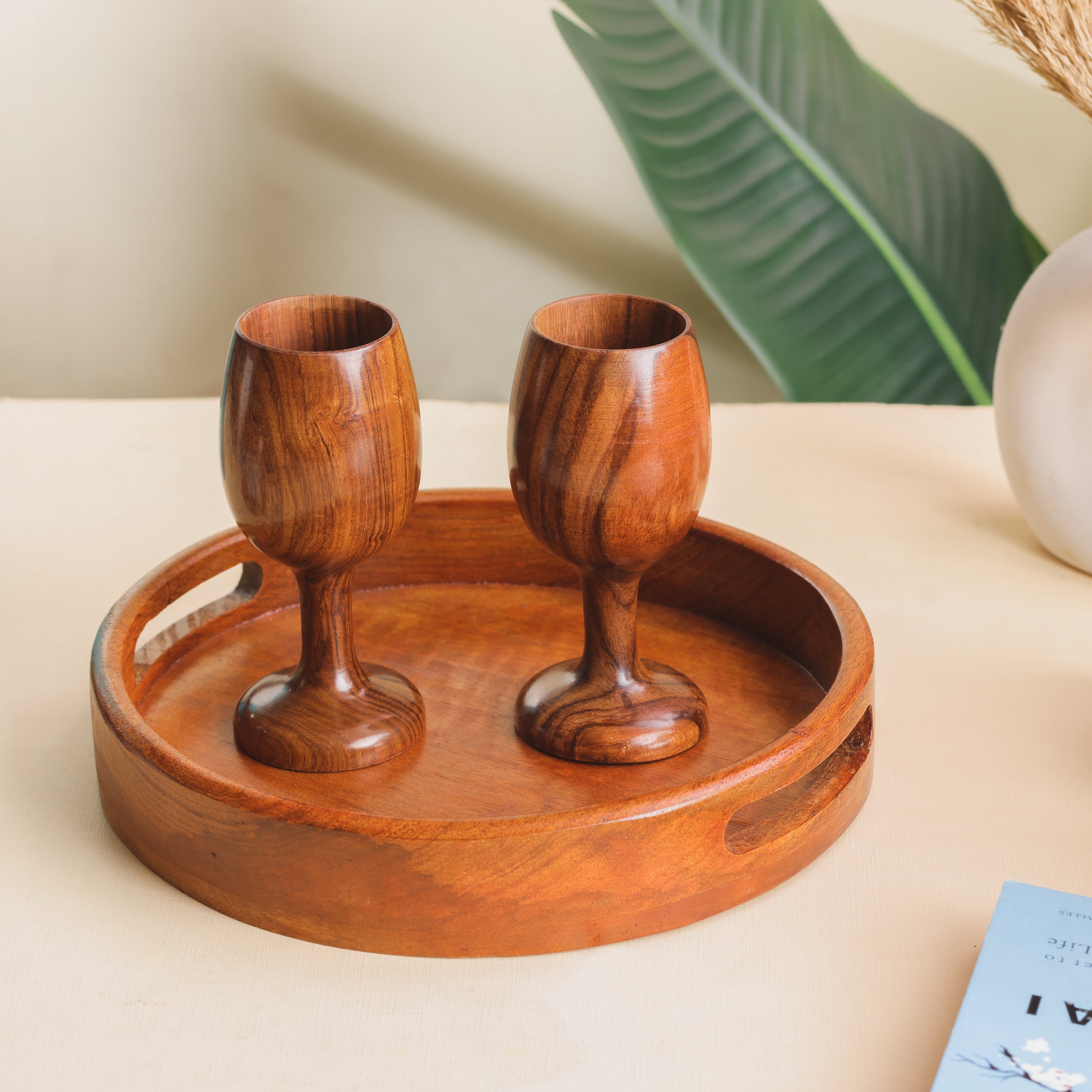 Handcrafted Sheesham Wood Wine Glass – Elegant Wooden Goblet by Wood and Whisk