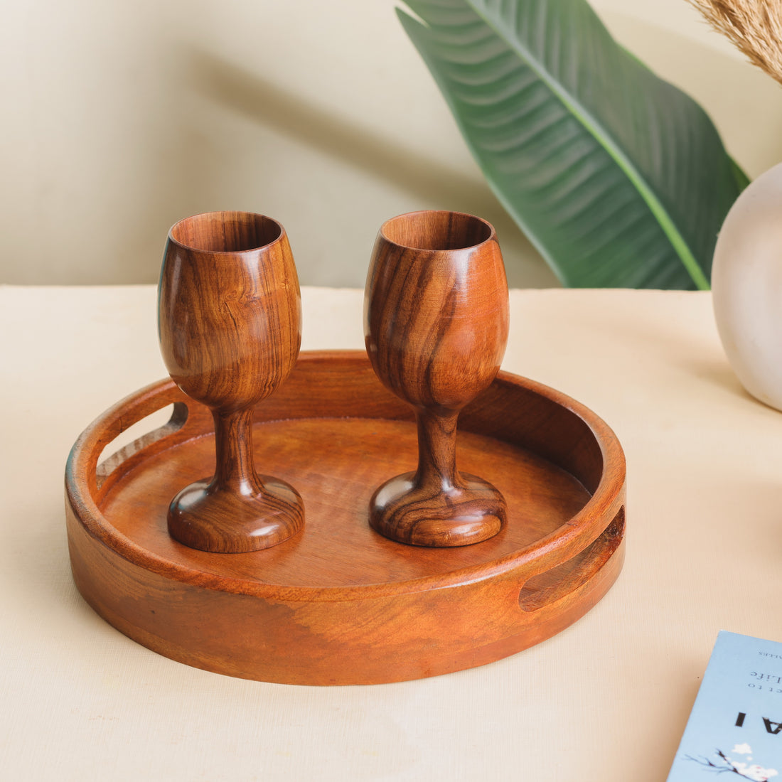 Handcrafted Sheesham Wood Wine Glass – Elegant Wooden Goblet by Wood and Whisk