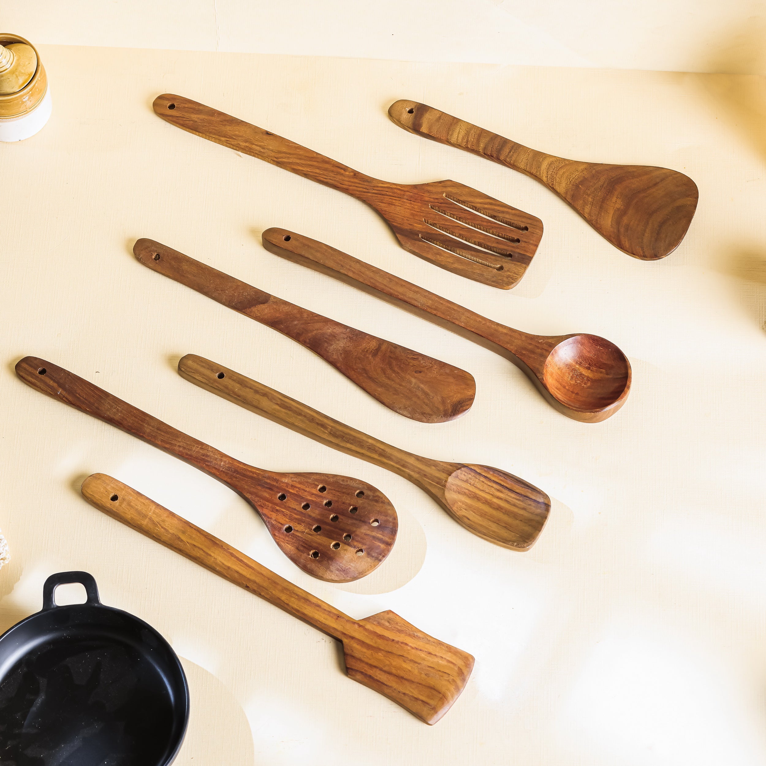 Handcrafted Sheesham Wood Utensil Set – 7 Piece Natural Cooking Tools for Eco-Friendly Kitchens