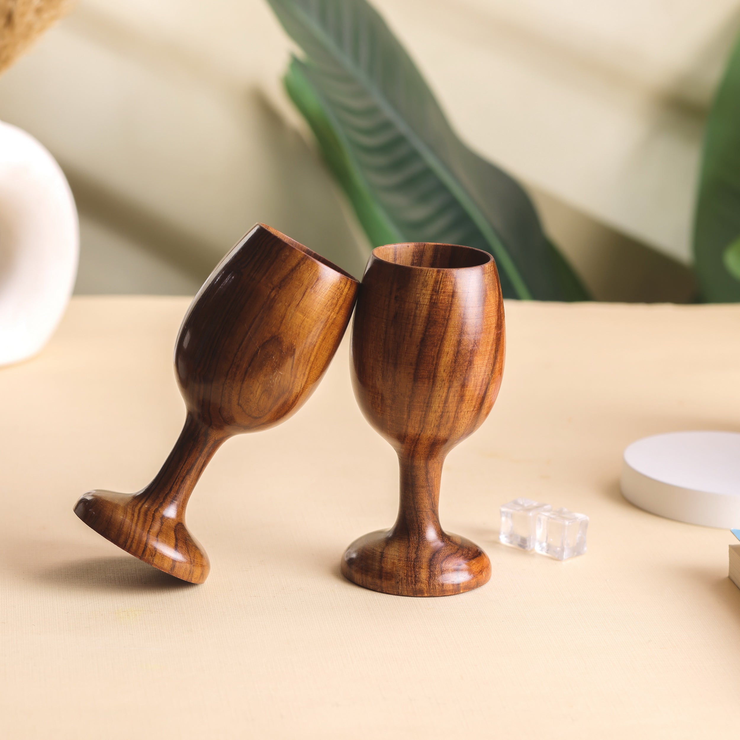 Handcrafted Sheesham Wood Wine Glass – Elegant Wooden Goblet by Wood and Whisk