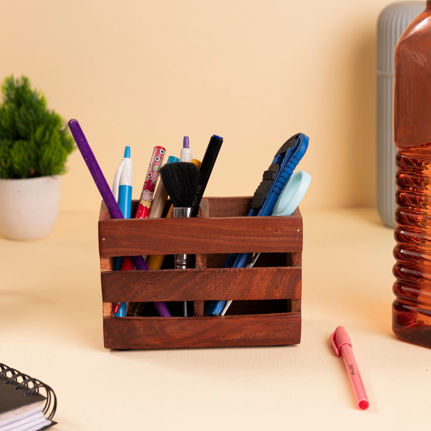 Sheesham Wood Cutlery & Napkin Holder – Rustic Tabletop Organizer for Kitchen & Dining Table
