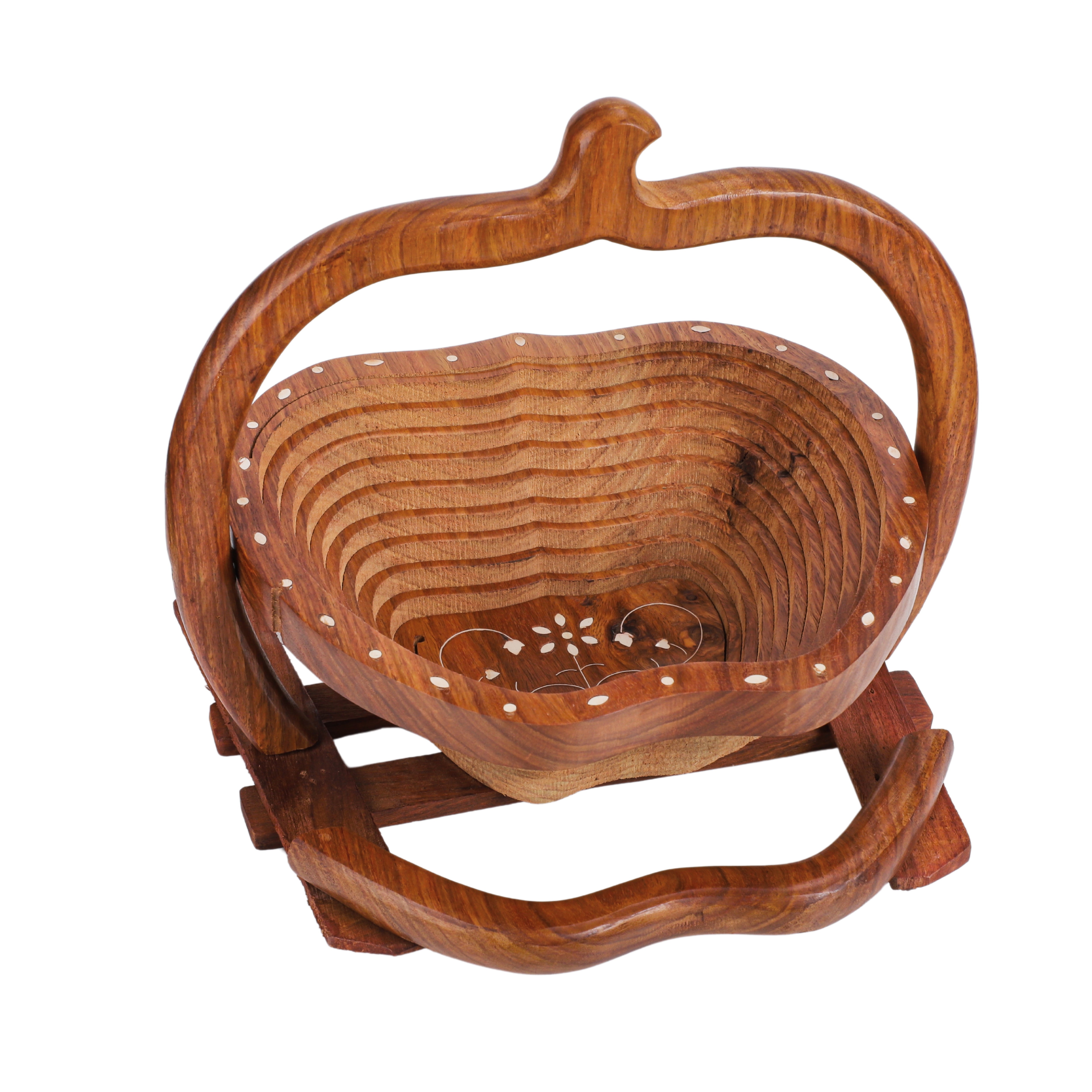 Handcrafted Wooden Fruit Basket in Apple Shape with Handle