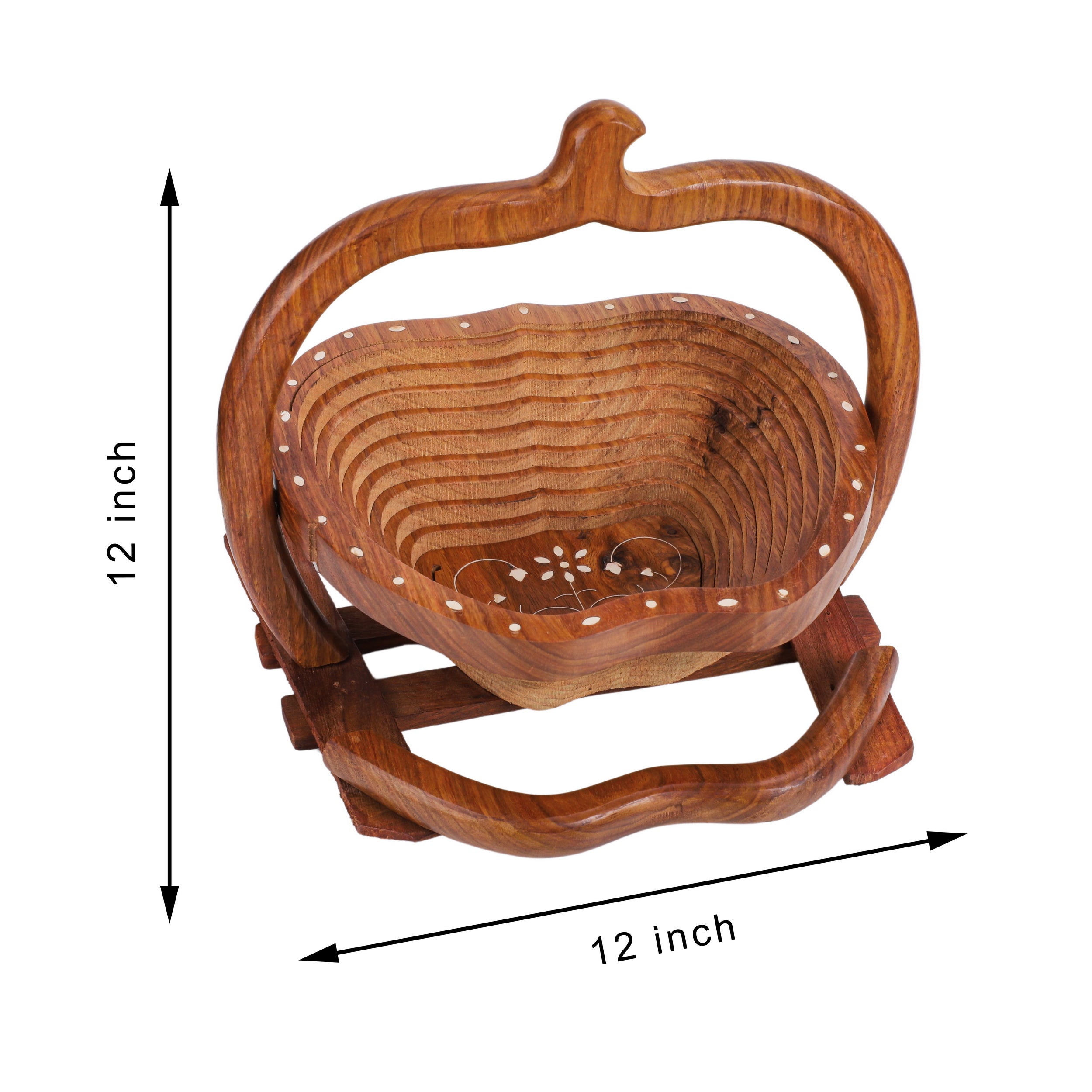 Handcrafted Wooden Fruit Basket in Apple Shape with Handle