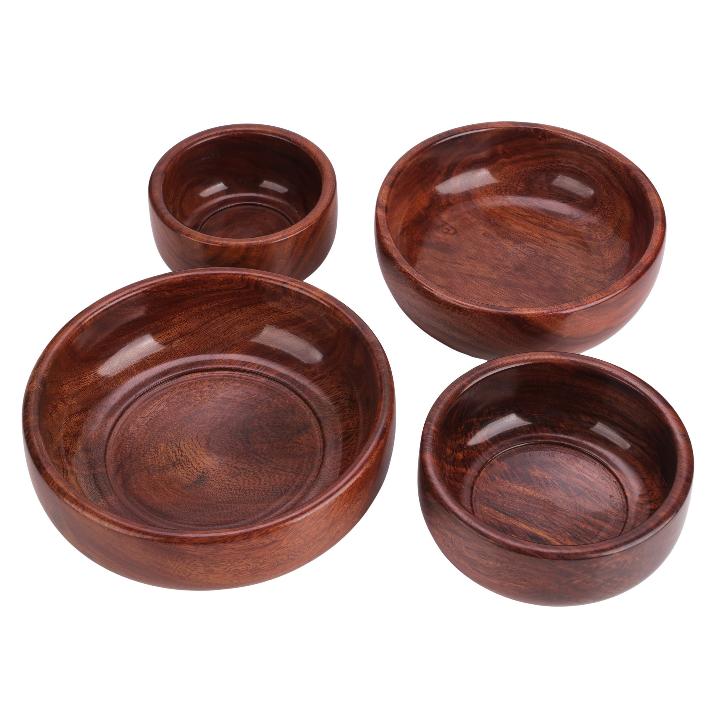Handcrafted Sheesham Wood Bowl Set – 4-Piece Natural Finish | Multipurpose Kitchen & Serving Bowls