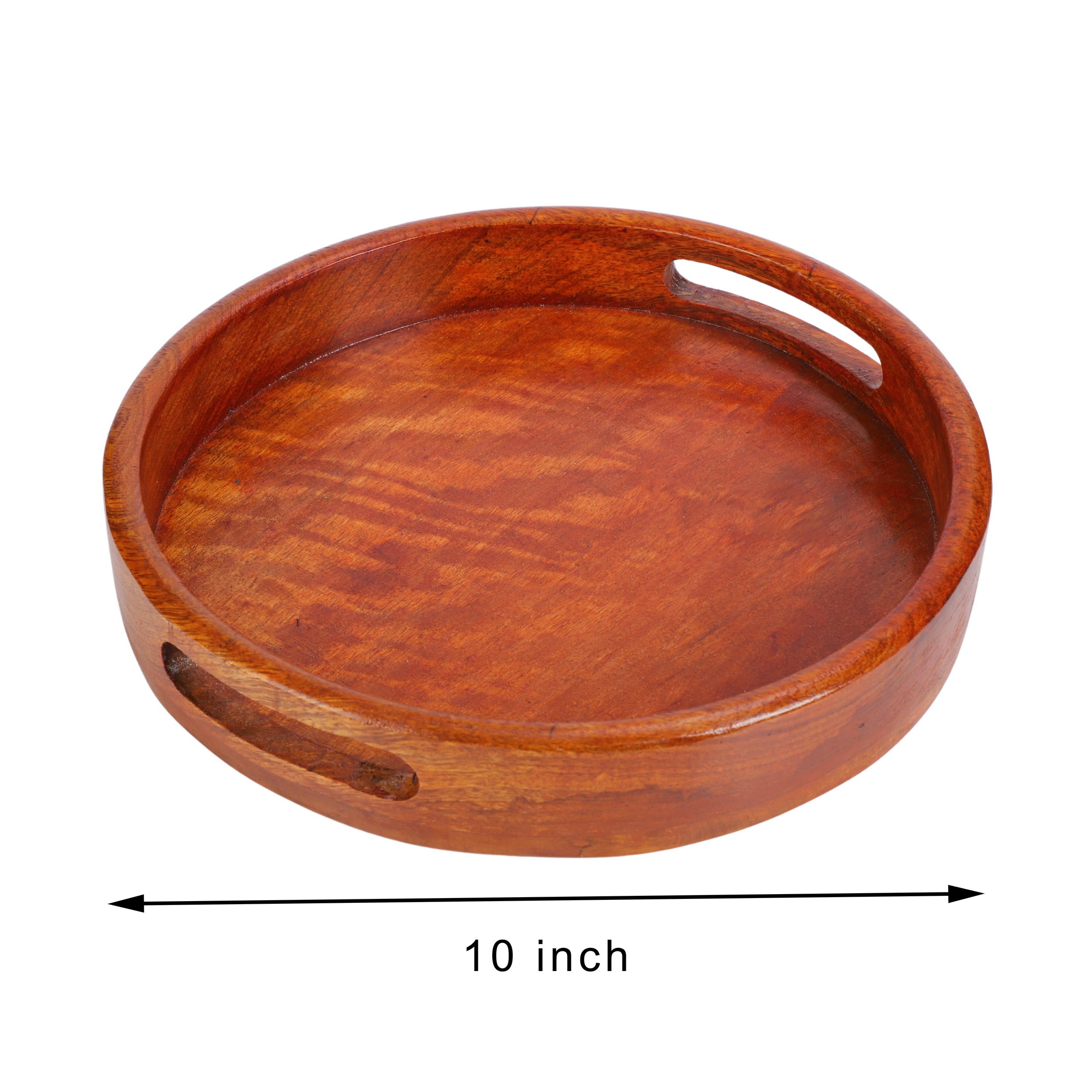 Handcrafted Round Mango Wood Serving Tray – 10 Inch | Natural Finish Wooden Platter for Home & Kitchen Décor