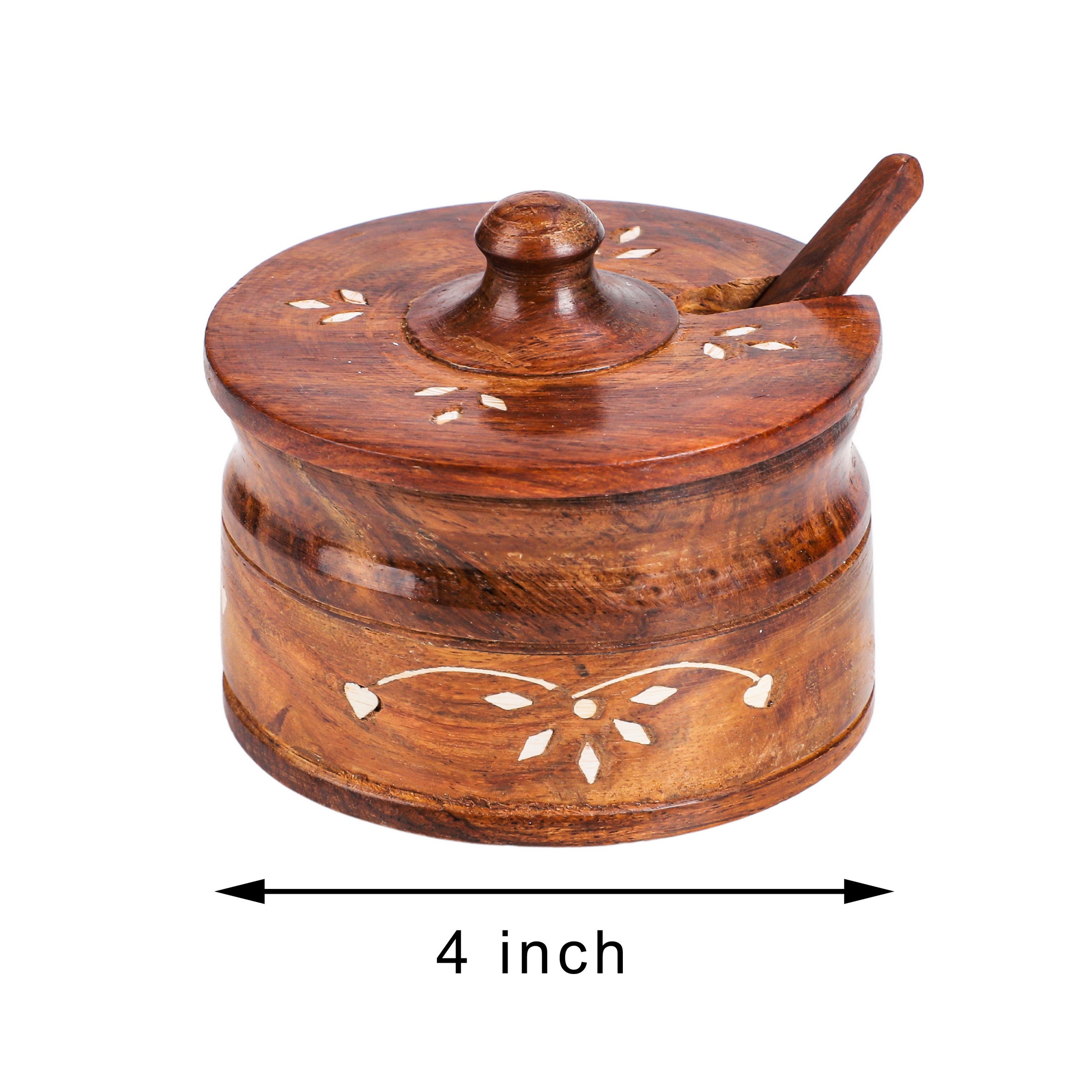 Handcrafted Sheesham Wood Spice & Pickle Jar with Lid and Spoon – Multipurpose Storage Container