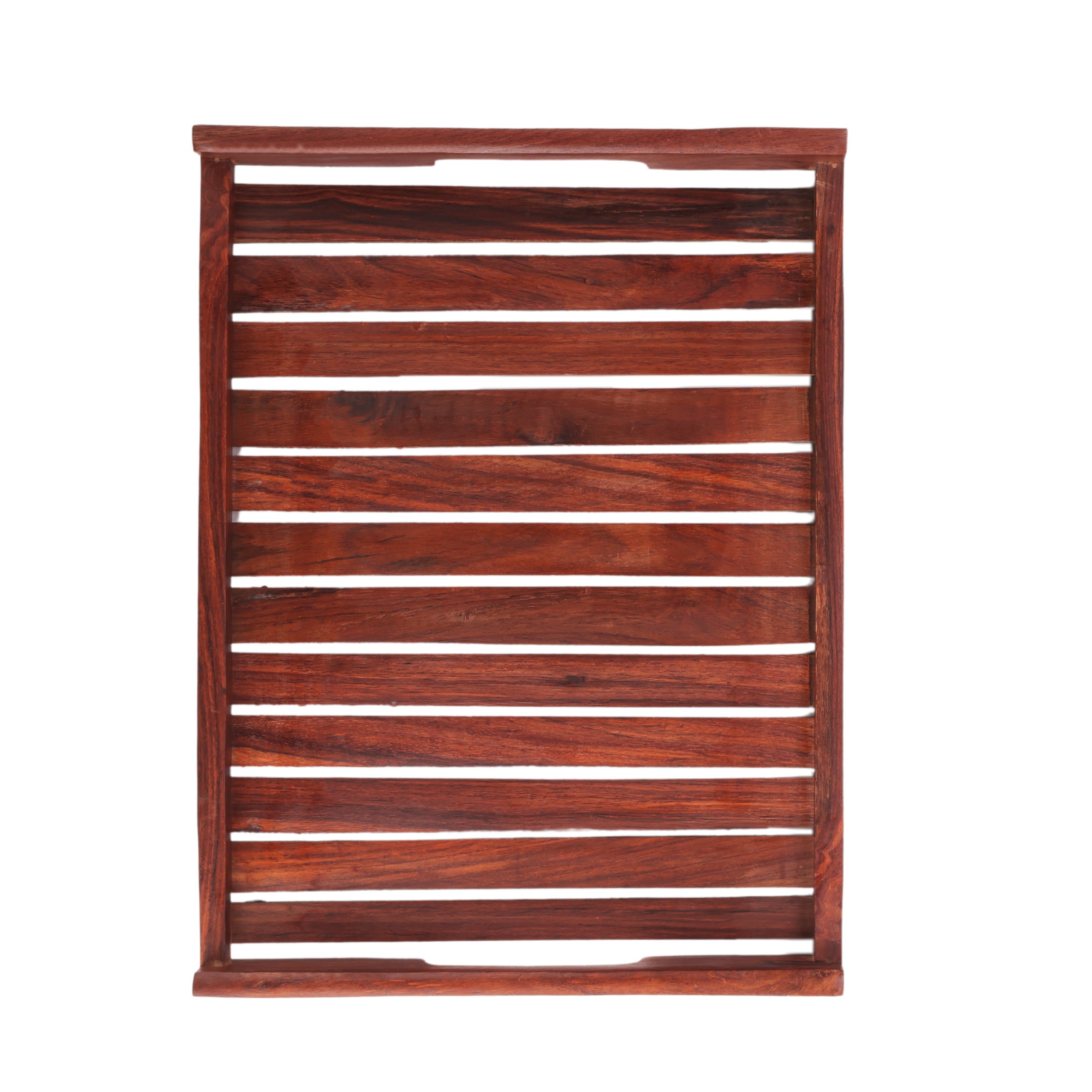 Handcrafted Sheesham Wood Tray Set of 3 | Flat Handle Serving Trays by Wood and Whisk