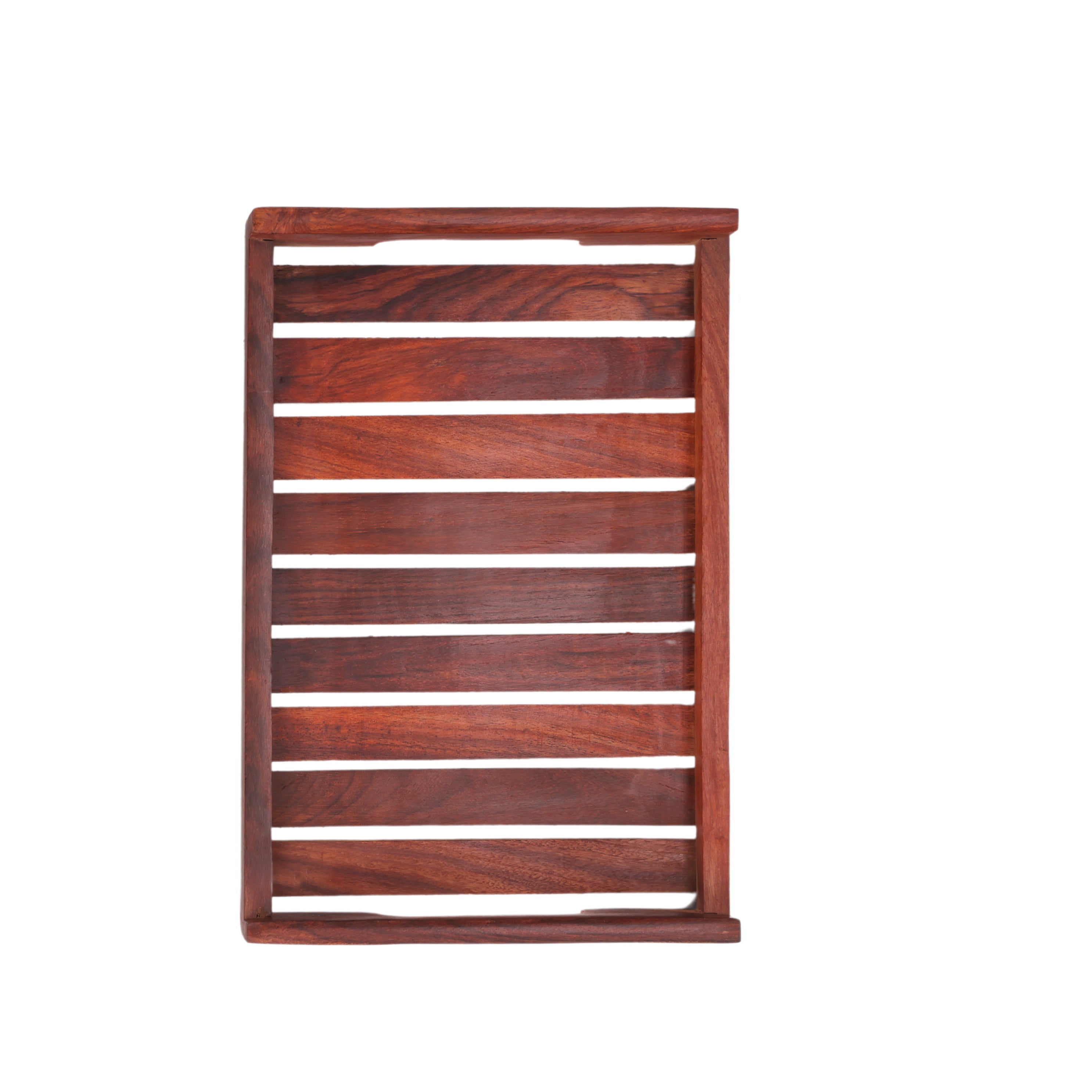 Handcrafted Sheesham Wood Tray Set of 3 | Flat Handle Serving Trays by Wood and Whisk